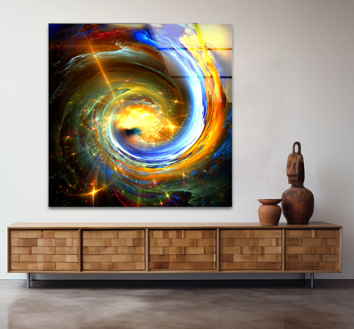Galactic Vortex Wall Art – Spiral Energy Cosmos Glass Print Décor