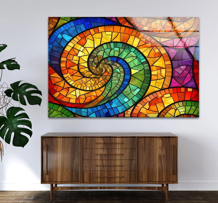 Colorful Spiral Stained Glass Wall Art – Vibrant Abstract Glass Decor - MyPhotoStation