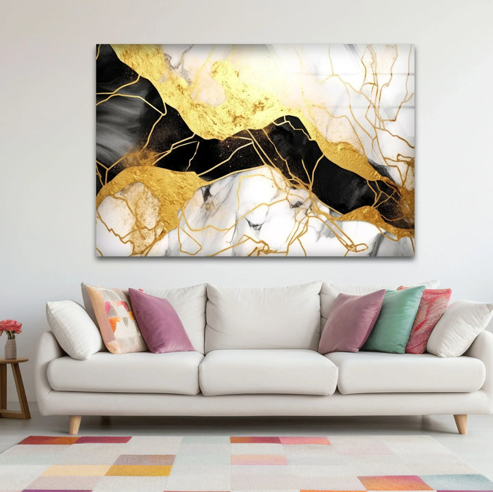 Black Gold Marble Wall Art – Luxury Abstract Glass Print for Modern Interiors - MyPhotoStation