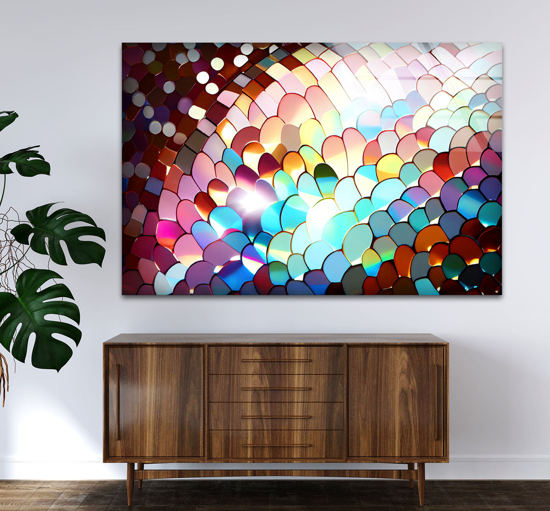 Rainbow Scale Glass Wall Art – Iridescent Abstract Decor Panel