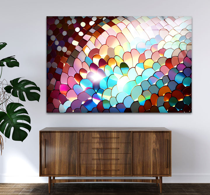 Rainbow Scale Glass Wall Art – Iridescent Abstract Decor Panel