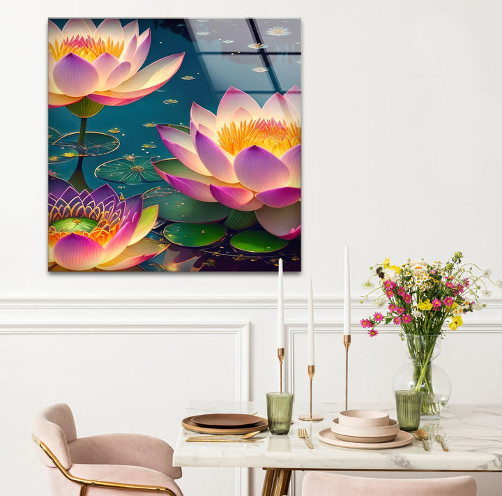 Lotus Flower Wall Art – Serene Water Lily Glass Print, Peaceful Nature Decor for Home & Spa - MyPhotoStation