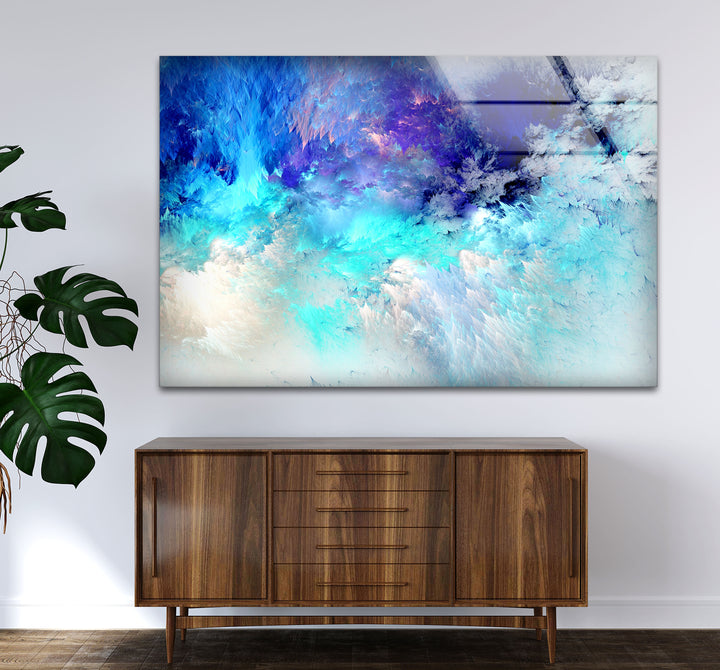 Icy Blue Dream Wall Art – Abstract Frosted Cloud Glass Print