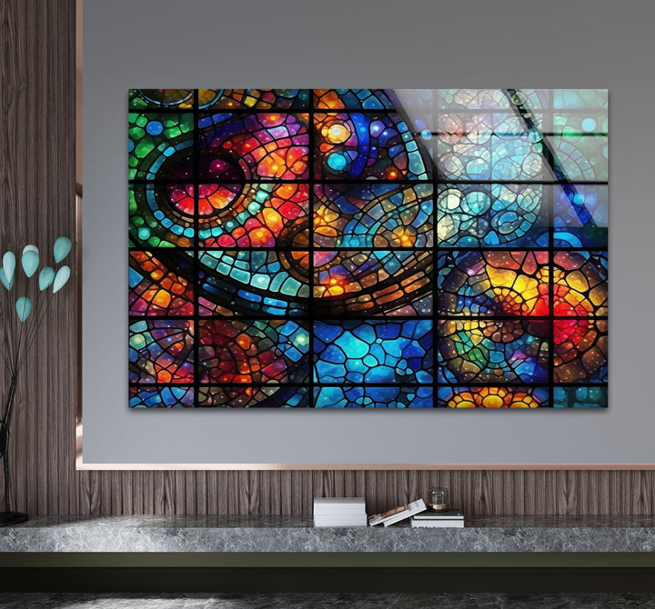 Kosmische Buntglas-Wandkunst – Von der Galaxie inspiriertes Fensterdesign, himmlisches Dekor 