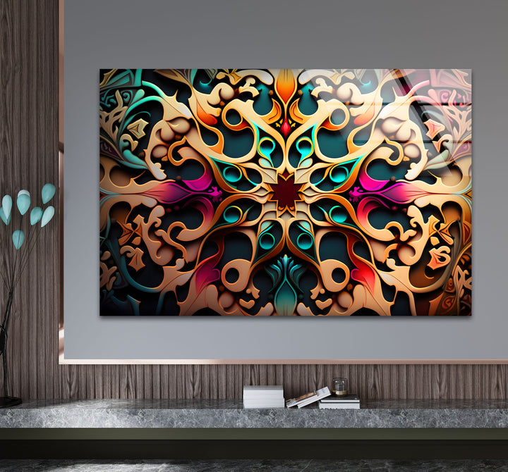 Verzierte Mandala-Wandkunst aus Glas – Lebendiges, wirbelndes Boho-Dekor 