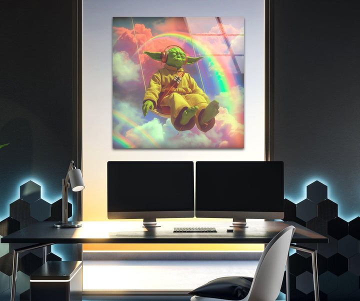 Star Wars Yoda Glass Wall Art print picture on glass, Tempered Glass Wall Art
