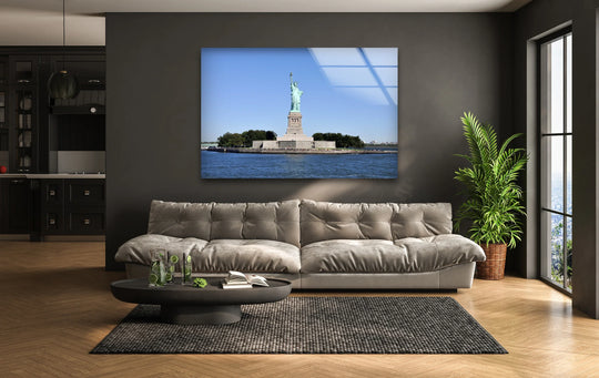 City Prints showing Statue of Liberty landmark in blue and horizontal is city wall art iconic New York landmark plus stunning daylight view