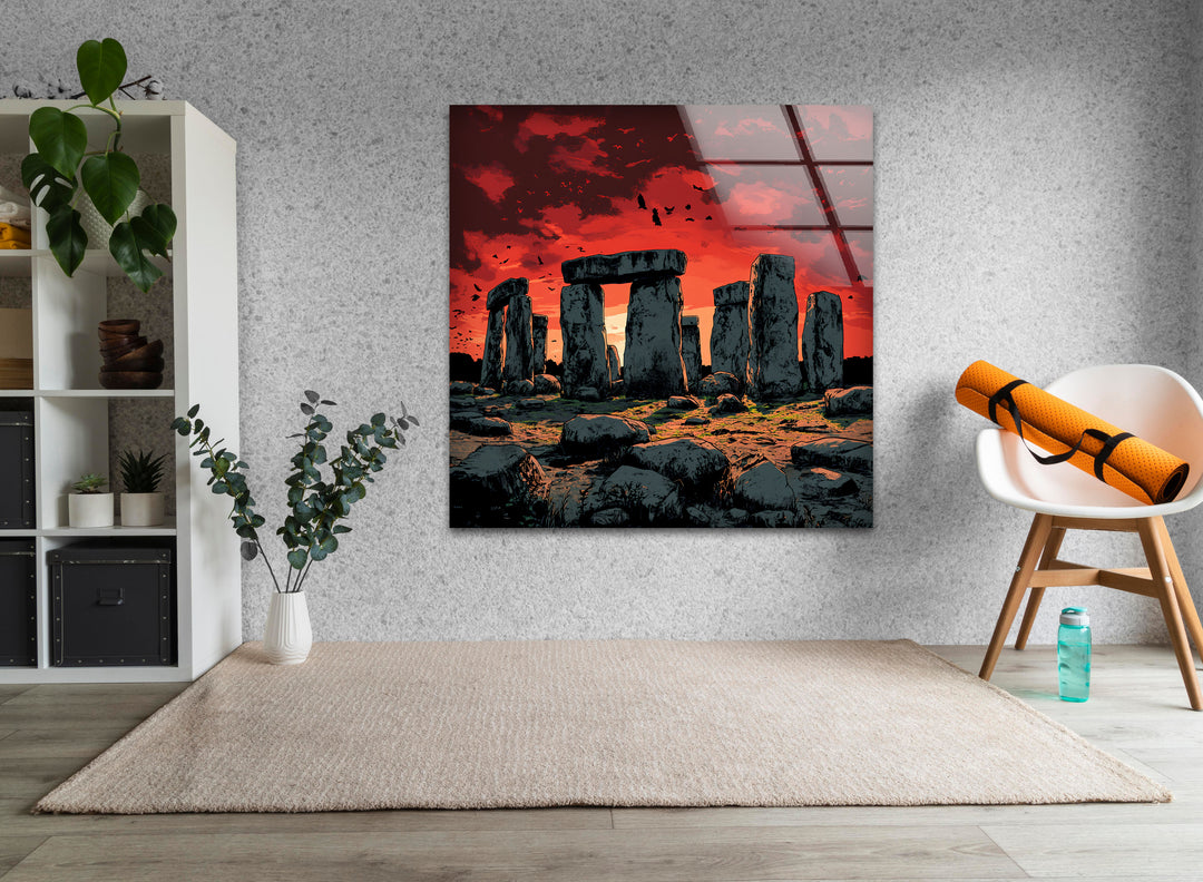 Stonehenge Sonnenuntergang Glaswandkunst – Antike Landschaft