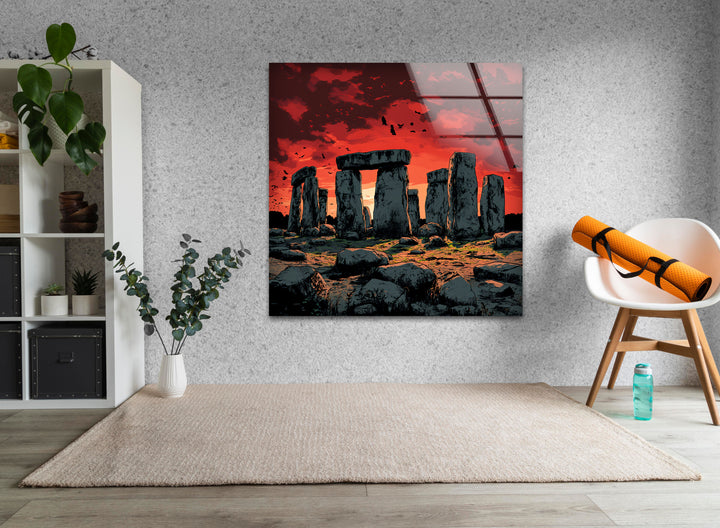 Stonehenge Sonnenuntergang Glaswandkunst – Antike Landschaft