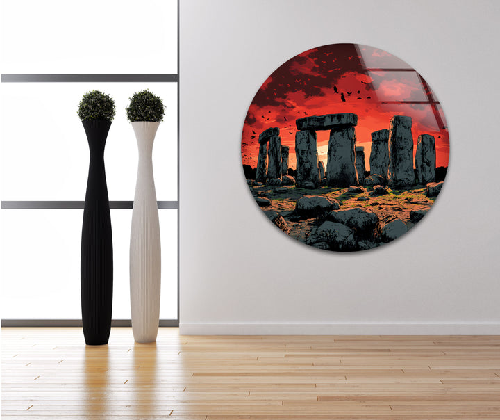 Stonehenge Sonnenuntergang Glaswandkunst – Antike Landschaft