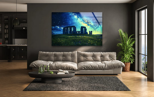 Showcasing its exceptional material quality, the Stonehenge glass art painting reveals a dazzling stargazing monument captured in high-resolution glass for a luminous effect.