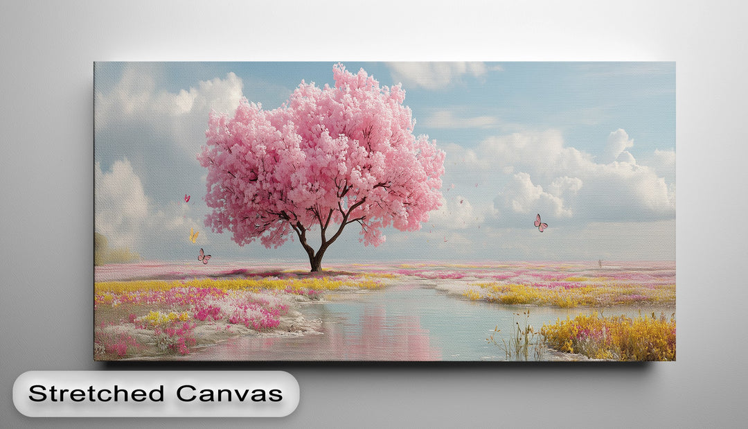 Cherry Blossom Meadow Landscape - Pink Canvas Print