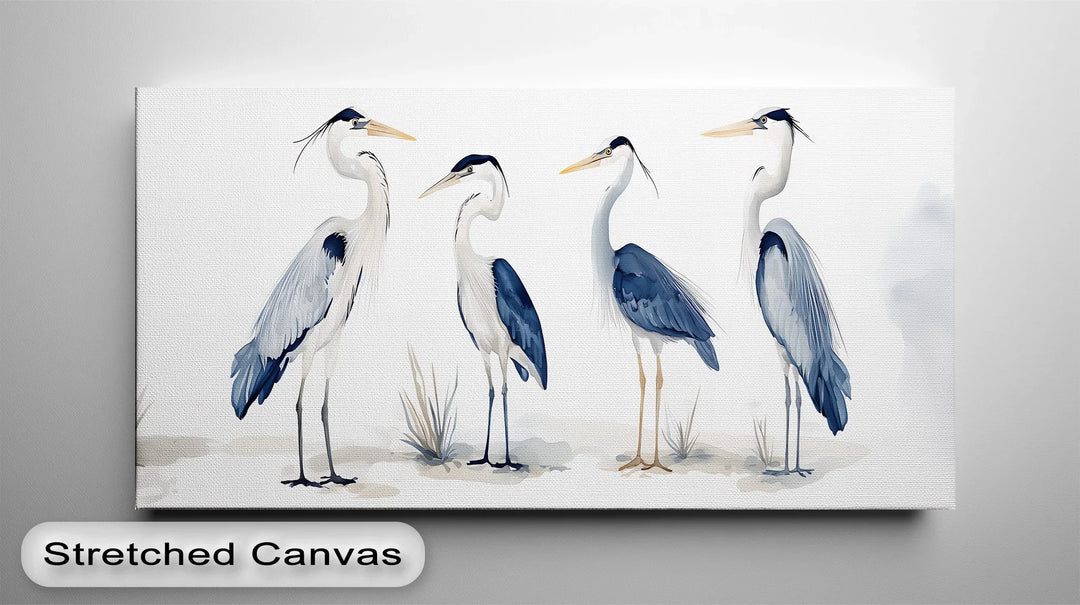 Blue Heron Quartet – Minimalist Bird Illustration Canvas Print - MyPhotoStation