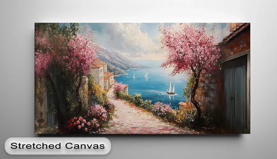 Mediterranean Blossom Coastline – Romantic Seaside Village Canvas Print - MyPhotoStation