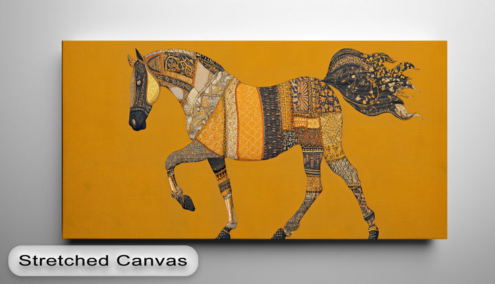 Golden Tapestry Horse – Bohemian Patchwork Canvas Print