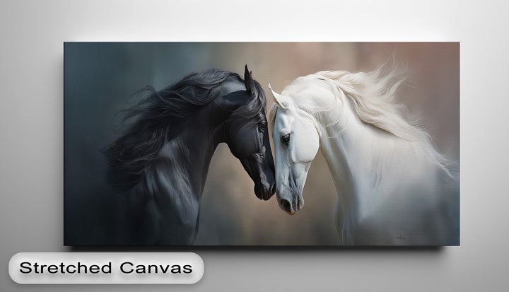 Unity of Opposites – Black and White Horses Canvas Print