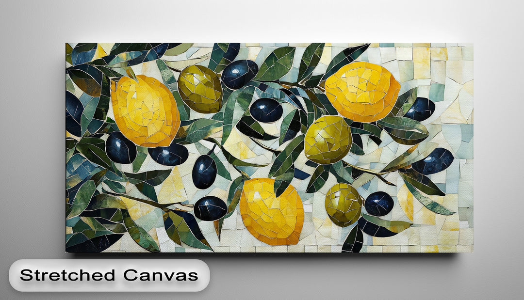Lemon Olive Mosaic Canvas Print – Mediterranean Kitchen Wall Art