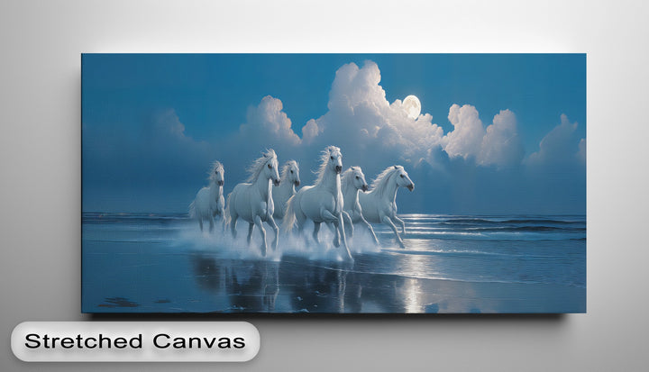 White Horses Racing Under a Full Moon - Horse Canvas Print