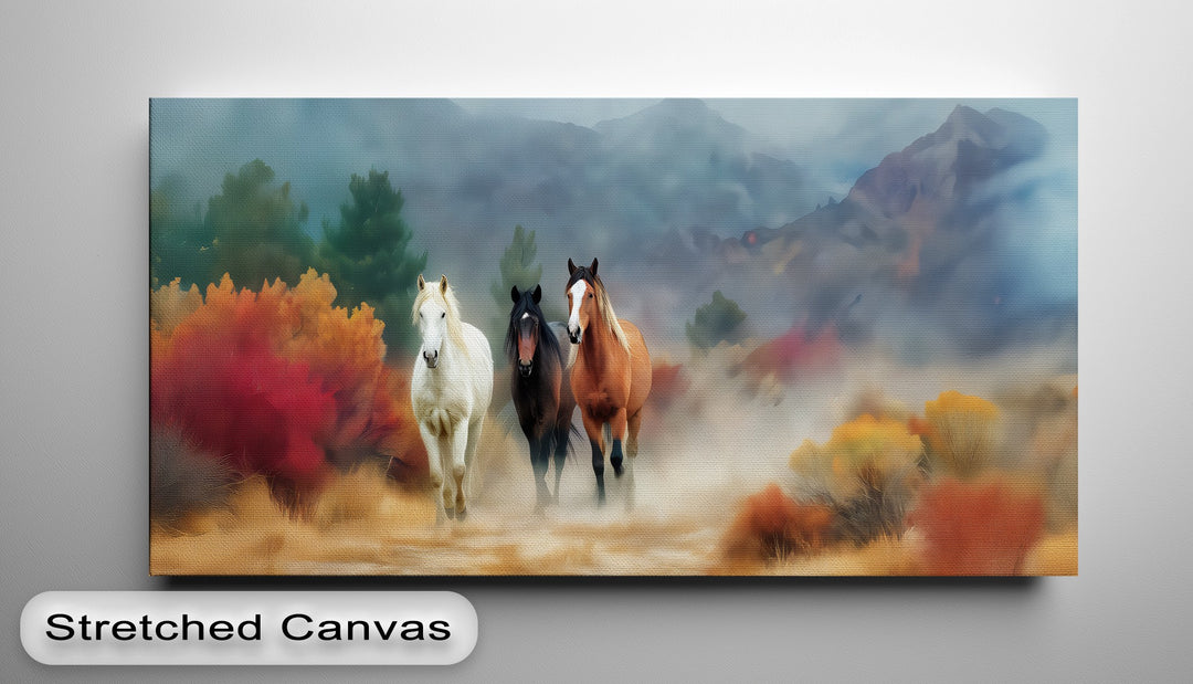 Horses in a Misty Desert Landscape - Horse Canvas Print