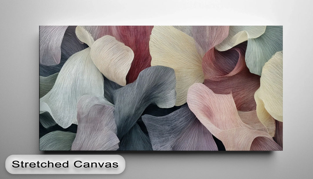 Abstract floral canvas print with soft flowing pastel textures and layered design

