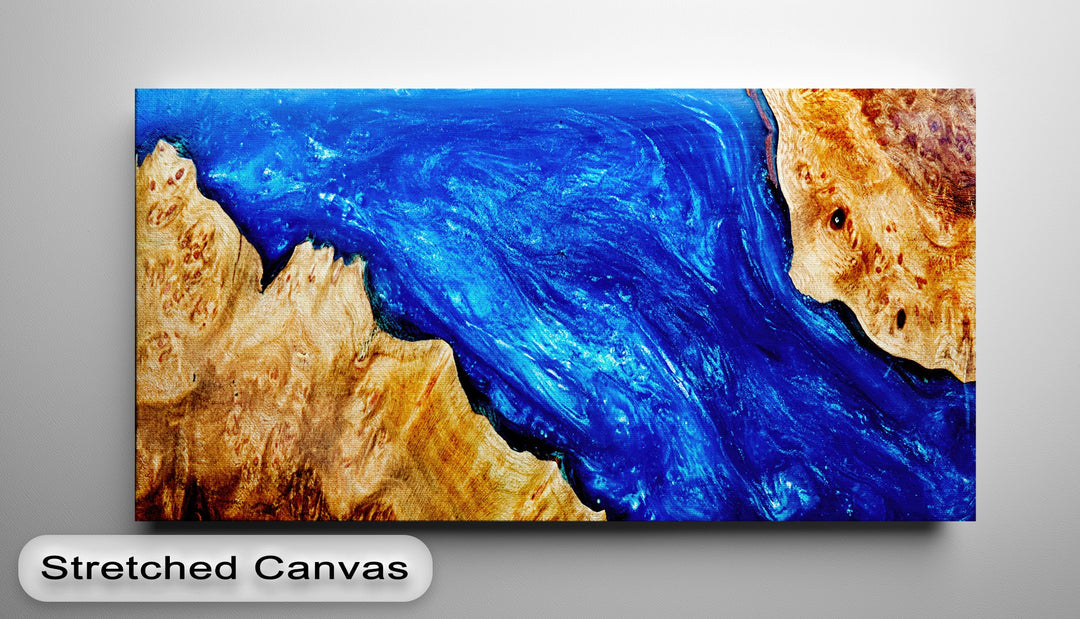 Blue Resin Wood Canvas Print – Modern Abstract Ocean Wall Art