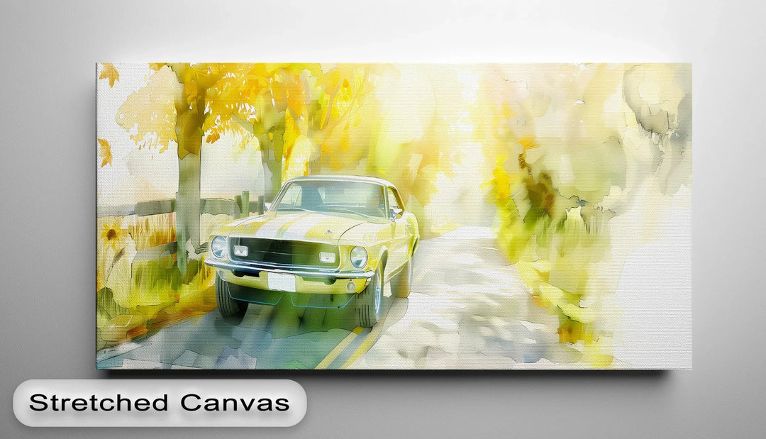 Classic Mustang on Autumn Road - Car Canvas Print