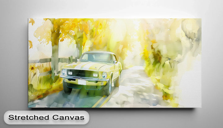 Classic Mustang on Autumn Road - Car Canvas Print