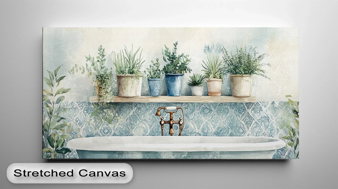 Perfect for farmhouse themes, this bathroom plant canvas print brings life to your walls.

