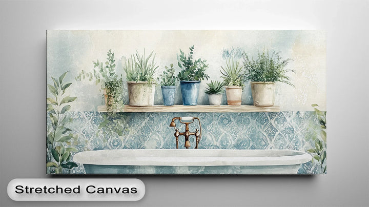 Perfect for farmhouse themes, this bathroom plant canvas print brings life to your walls.

