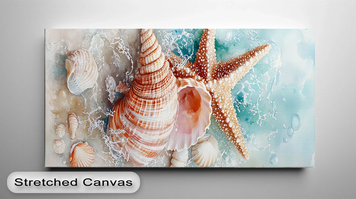 Ocean Treasures – Seashells and Starfish Coastal Canvas Print - MyPhotoStation