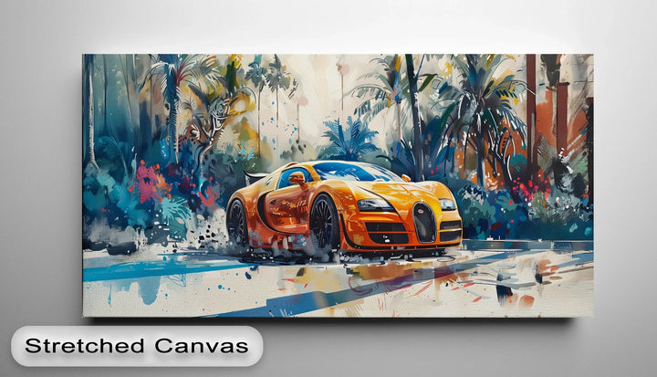 Tropical Pursuit – Orange Hypercar Jungle Escape Car Canvas Print