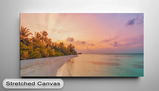 Abstract quality permeates this pink sky beach scene, turning the landscape canvas print into one of the best canvas prints through evocative color and form.