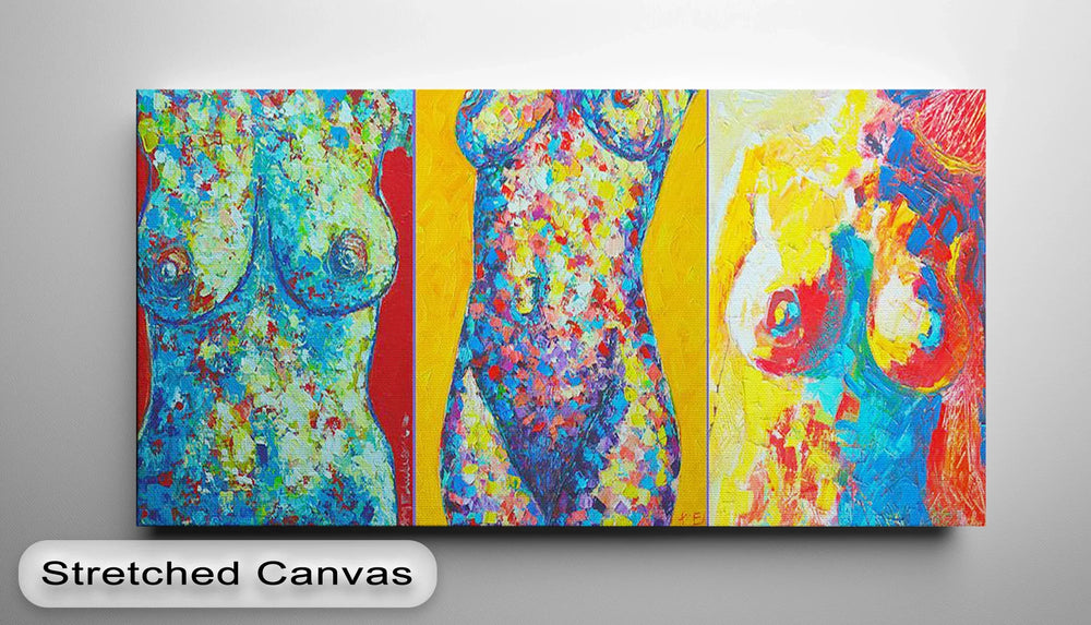 Vivid Forms – Abstract Female Torso Triptych Canvas Print - MyPhotoStation