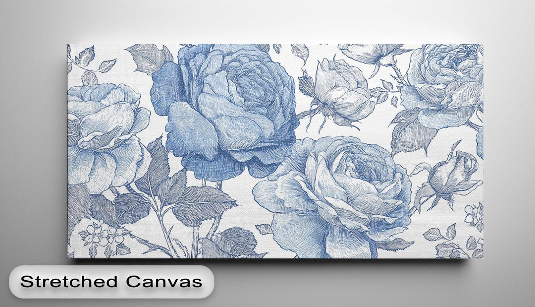 Vintage Indigo Garden – Blue Botanical Rose Canvas Print - MyPhotoStation