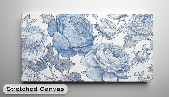 Vintage Indigo Garden – Blue Botanical Rose Canvas Print - MyPhotoStation