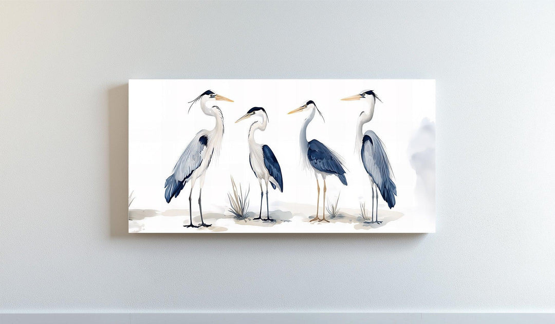 Blue Heron Quartet – Minimalist Bird Illustration Canvas Print - MyPhotoStation