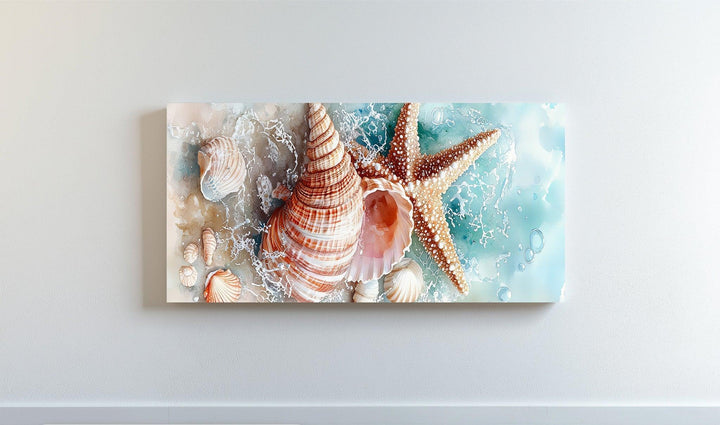 Ocean Treasures – Seashells and Starfish Coastal Canvas Print - MyPhotoStation