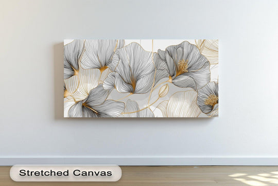 Striking color contrast is featured in this modern floral line art canvas print, showcasing delicate golden contours that enhance the best canvas prints.