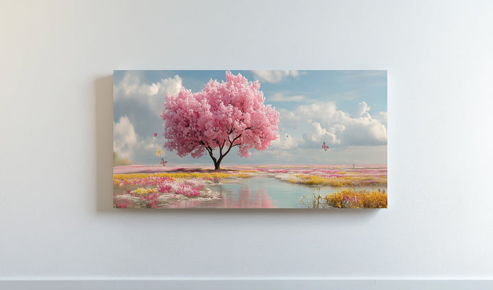 Cherry Blossom Meadow Landscape - Pink Canvas Print