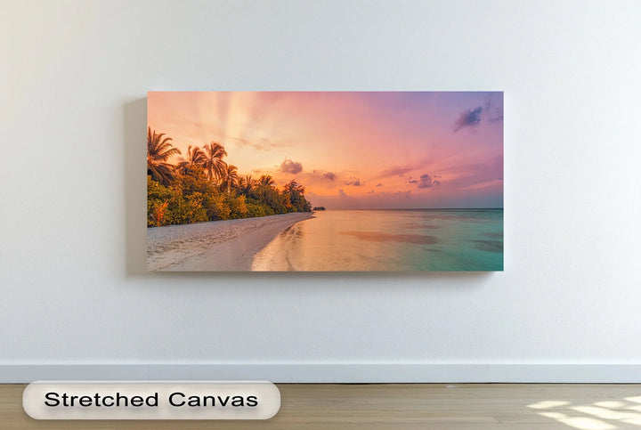 Pink Sky Beach Scene - Landscape Canvas Print