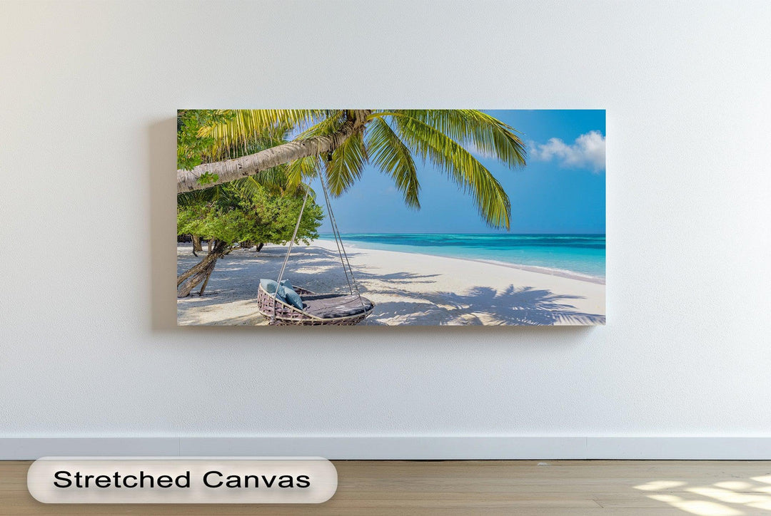 Hammock on a White Sand Beach - Landscape Canvas Print