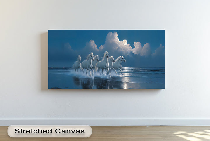 White Horses Racing Under a Full Moon - Horse Canvas Print