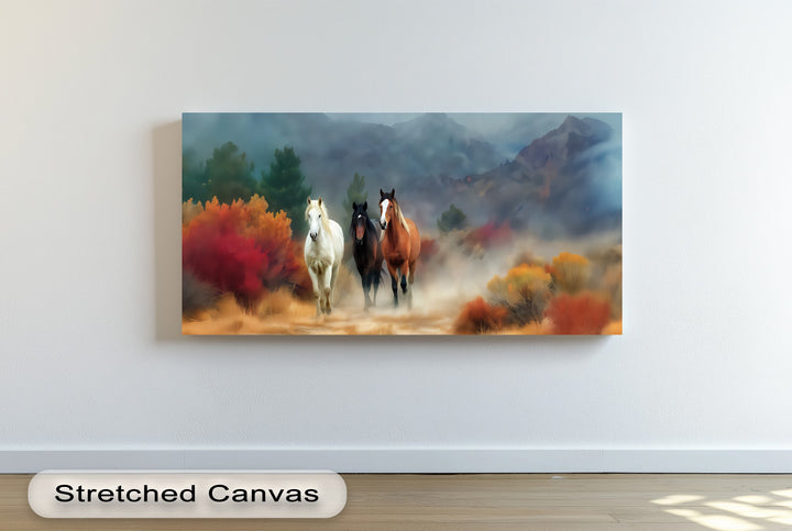 Horses in a Misty Desert Landscape - Horse Canvas Print