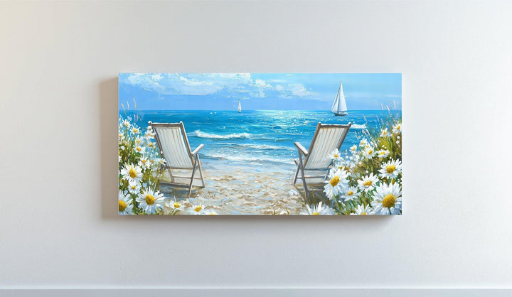 Seaside Serenity – Beach Chairs and Daisies Canvas Print - MyPhotoStation