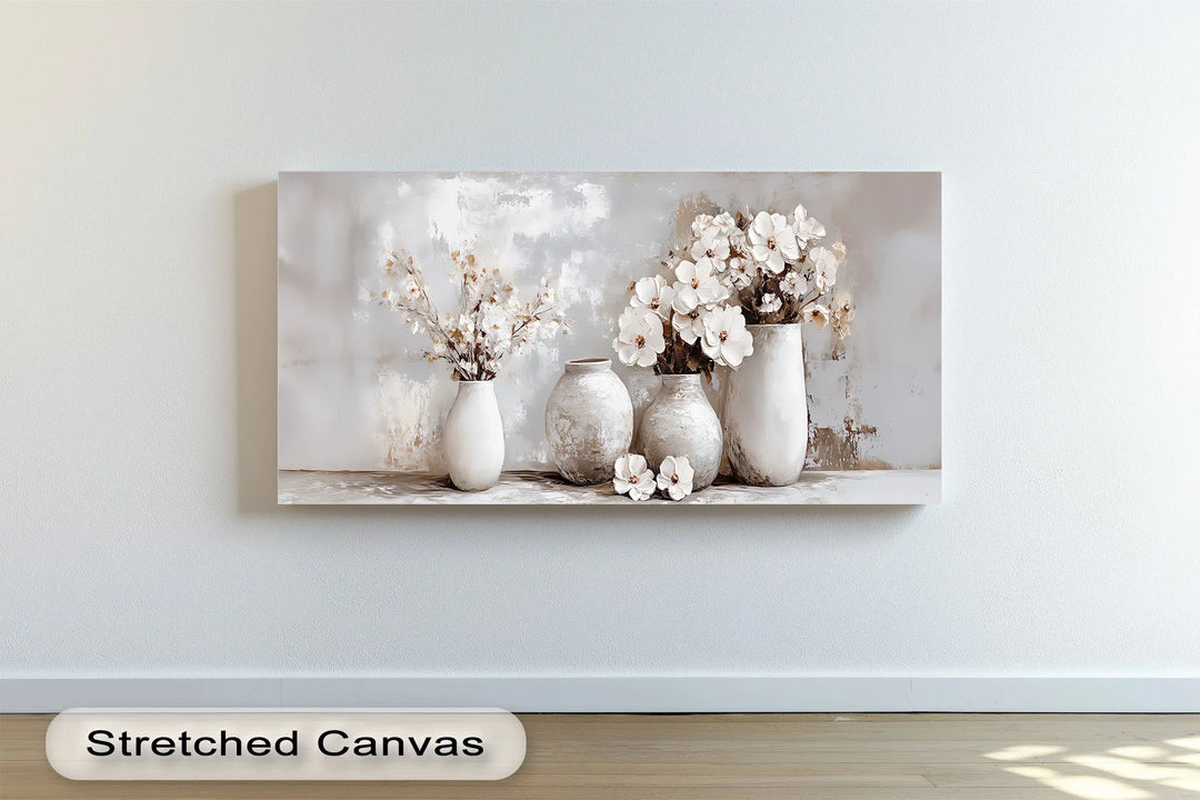 Soft beige tones and delicate florals define this neutral botanical canvas.

