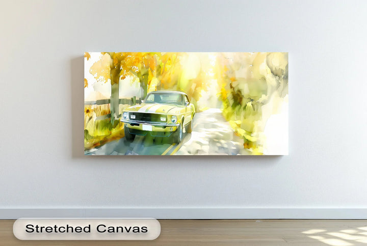 Classic Mustang on Autumn Road - Car Canvas Print