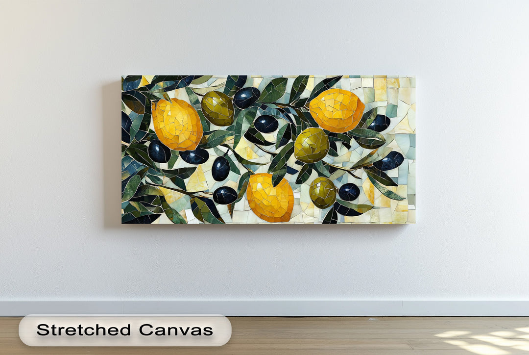 Lemon Olive Mosaic Canvas Print – Mediterranean Kitchen Wall Art