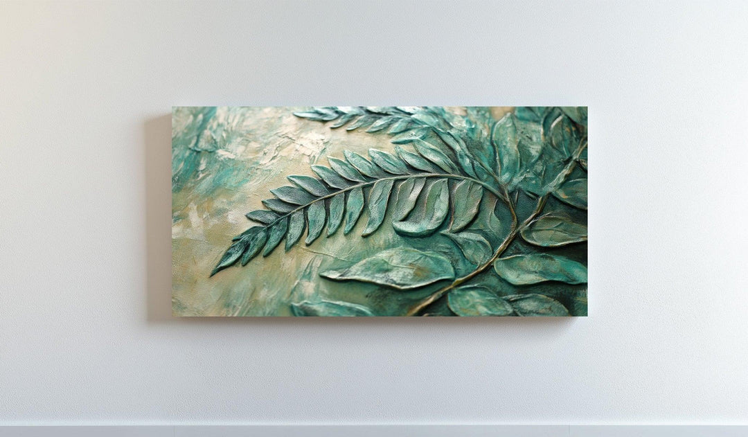 Textured Emerald Fern – Botanical Relief Green Canvas Print - MyPhotoStation