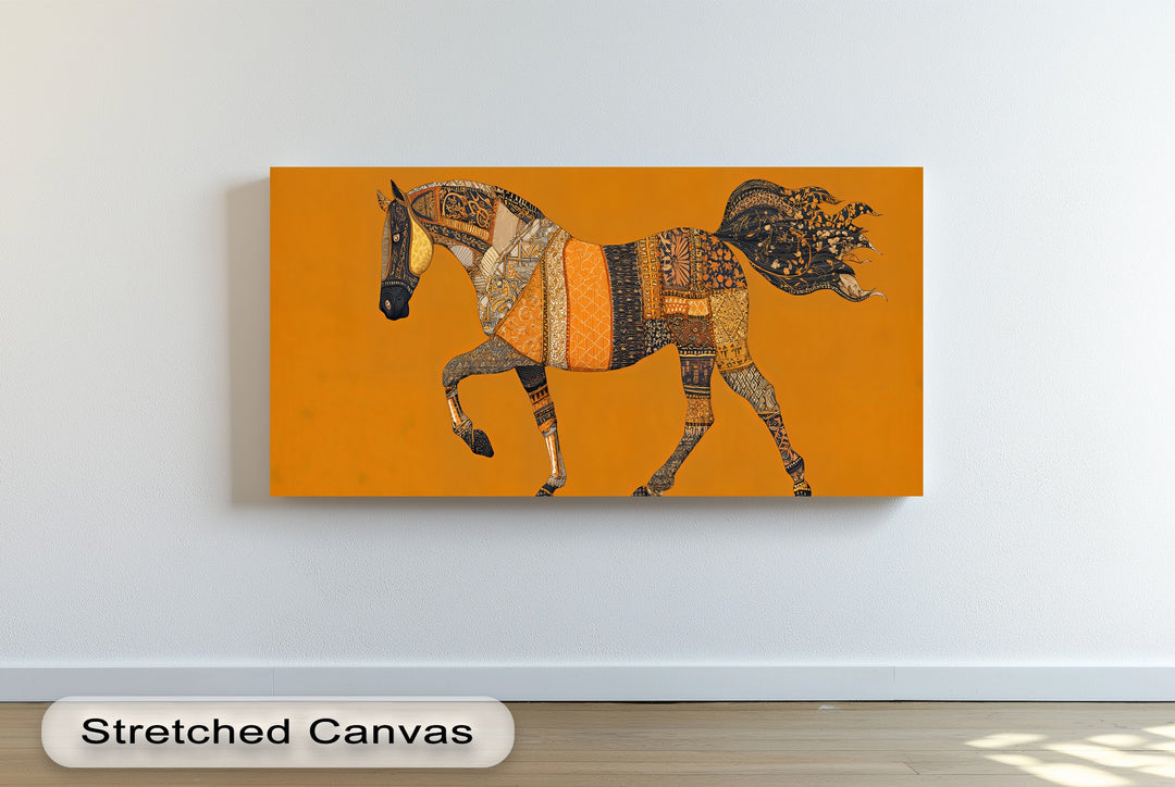 Golden Tapestry Horse – Bohemian Patchwork Canvas Print