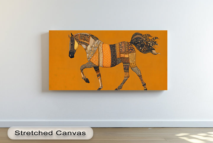 Golden Tapestry Horse – Bohemian Patchwork Canvas Print